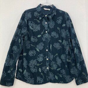 Vintage Fresh Produce size XL Dark Blue Floral Corduroy Long Sleeve Button Down